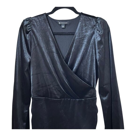 INC International Concepts Womens Size L Black Velvet Suplice Ruched Dress - Picture 2 of 5